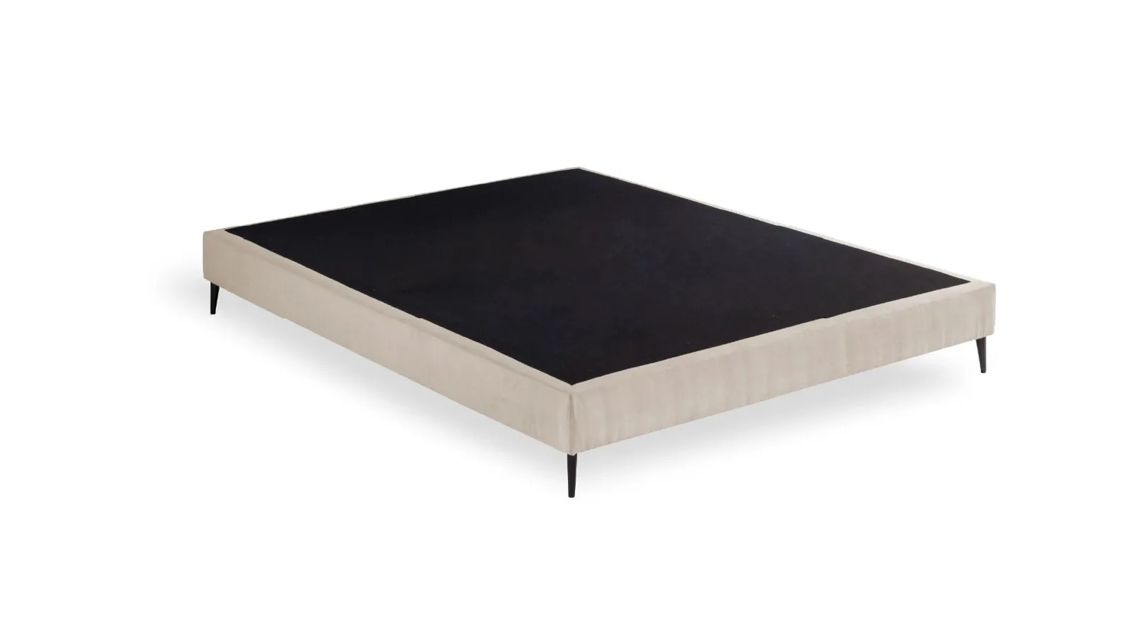 Sommier tapissier Design de L'Artisan du Matelas en tissu beige sur pieds noirs, plateau antidérapant